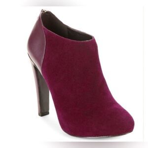 Nine West Brienne Women’s Wine Plum Leather Suede Rear Zip Heeled Booties 6.5